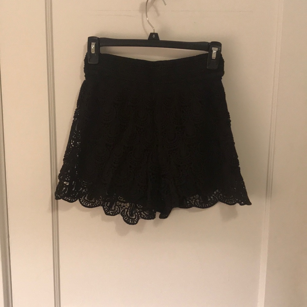 High waisted black lace shorts with slip